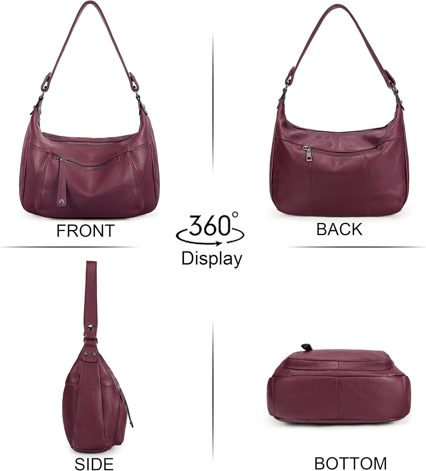 YALUXE Genuine Cowhide Leather Shoulder Bag Convertible Handbag Purse for Women