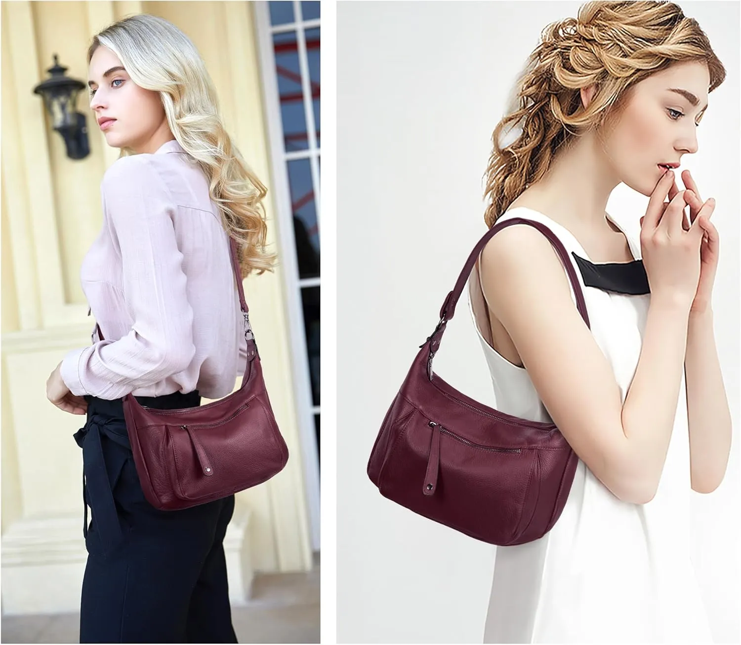 YALUXE Genuine Cowhide Leather Shoulder Bag Convertible Handbag Purse for Women