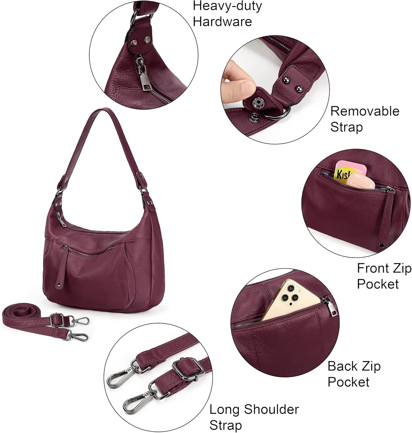 YALUXE Genuine Cowhide Leather Shoulder Bag Convertible Handbag Purse for Women