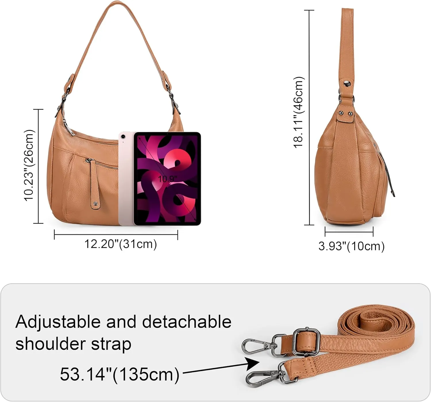 YALUXE Genuine Cowhide Leather Shoulder Bag Convertible Handbag Purse for Women