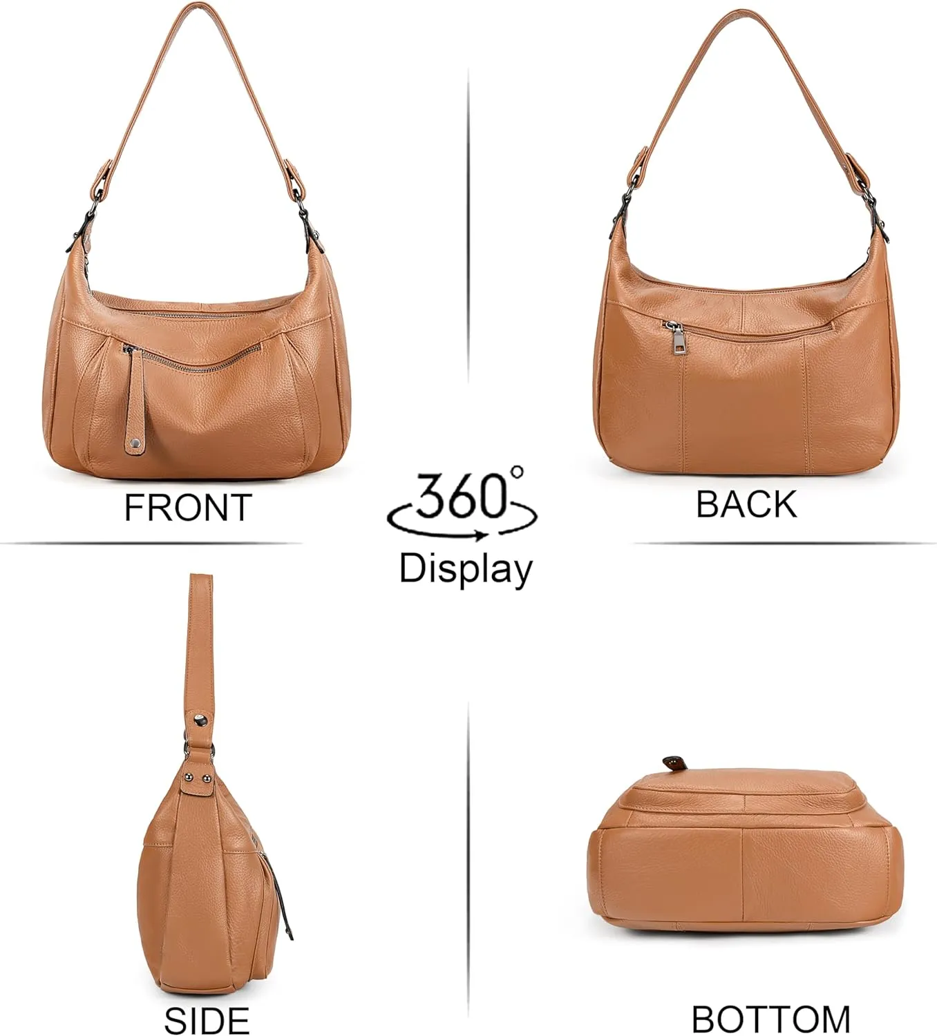 YALUXE Genuine Cowhide Leather Shoulder Bag Convertible Handbag Purse for Women