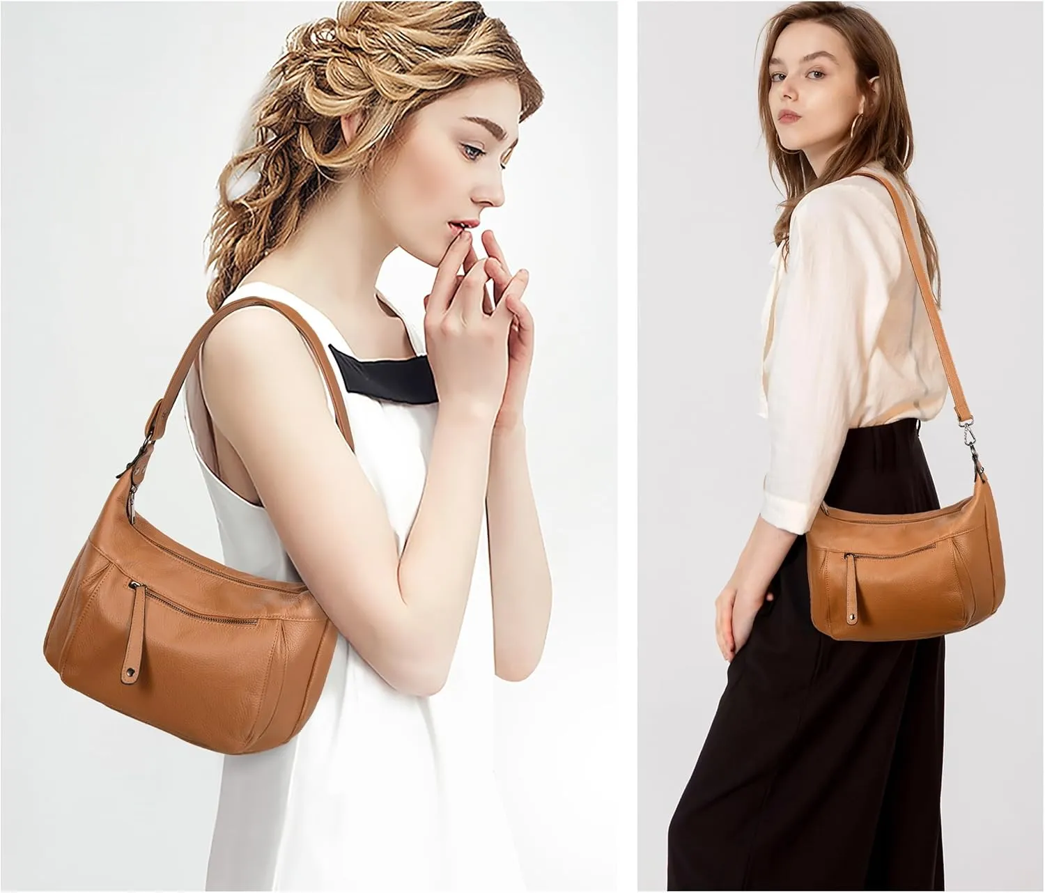 YALUXE Genuine Cowhide Leather Shoulder Bag Convertible Handbag Purse for Women