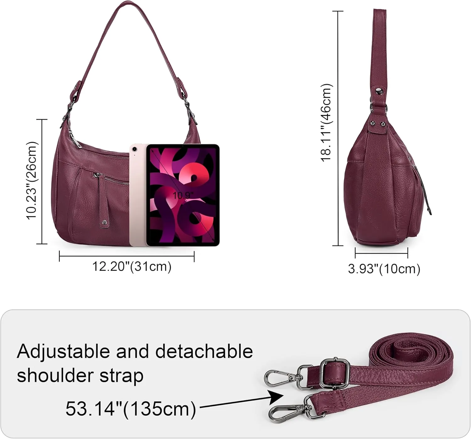 YALUXE Genuine Cowhide Leather Shoulder Bag Convertible Handbag Purse for Women