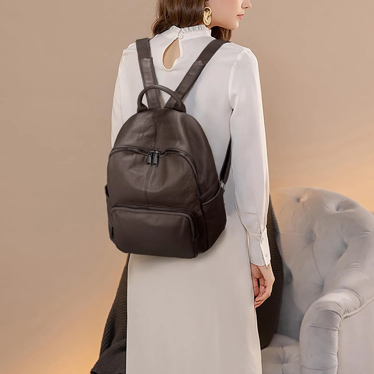 YALUXE Women's Real Leather Backpack Purse Convertible Shoulder Bag Versatile Daypack