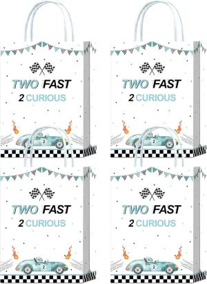 YanZonic 2 Fast 2 Curious Birthday Decorations Bags, 16 Pcs Two Fast Two Curious Race Car Goodie Bags for Two Fast Birthday Decor, Race Car Party Favor Bags for Cars 2nd Birthday Decorations