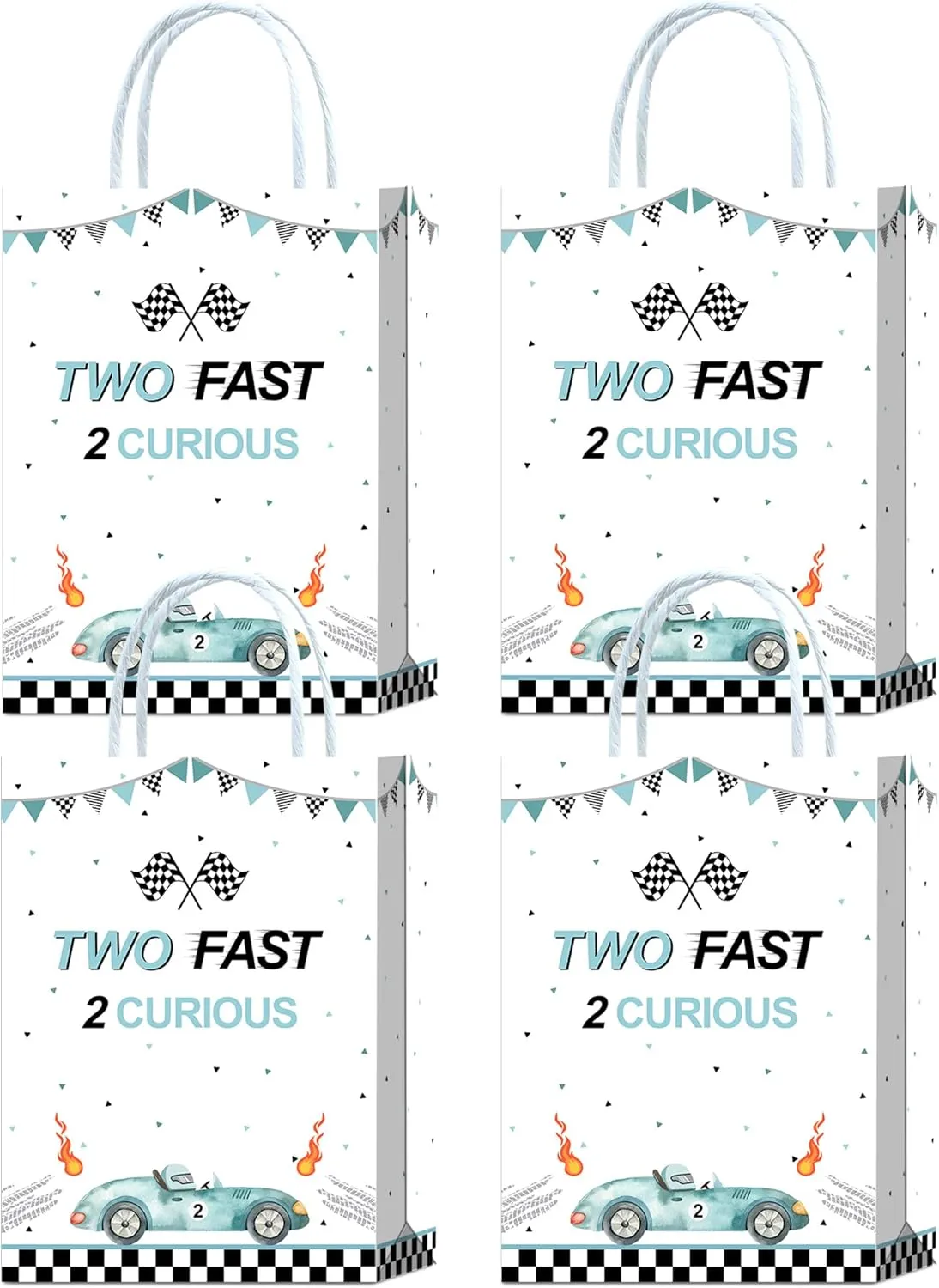 YanZonic 2 Fast 2 Curious Birthday Decorations Bags, 16 Pcs Two Fast Two Curious Race Car Goodie Bags for Two Fast Birthday Decor, Race Car Party Favor Bags for Cars 2nd Birthday Decorations