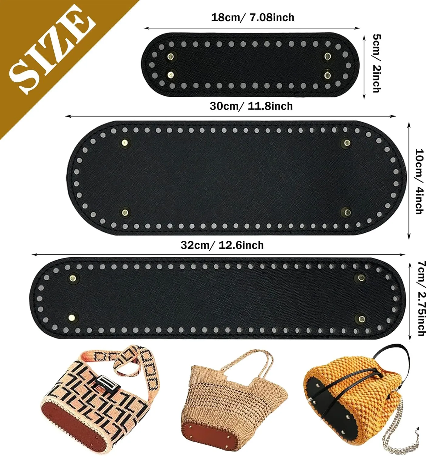 Yayatty 7-Piece PU Leather Bag Bottoms for DIY Handbag Making - Black Oval Knitting Bags with Crochet for Shoulder Bags