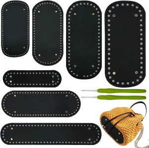 Yayatty 7-Piece PU Leather Bag Bottoms for DIY Handbag Making - Black Oval Knitting Bags with Crochet for Shoulder Bags