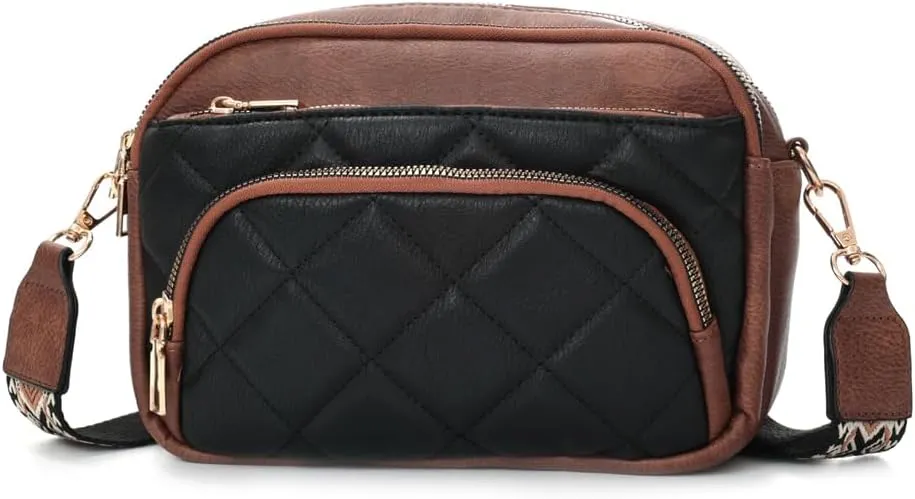 YDSIII Small Quilted Crossbody Bags for Women, Trendy Vegan Leather Cross Body Purse with Adjustable Wide Guitar Strap
