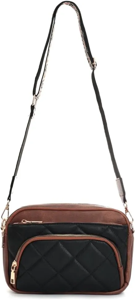 YDSIII Small Quilted Crossbody Bags for Women, Trendy Vegan Leather Cross Body Purse with Adjustable Wide Guitar Strap