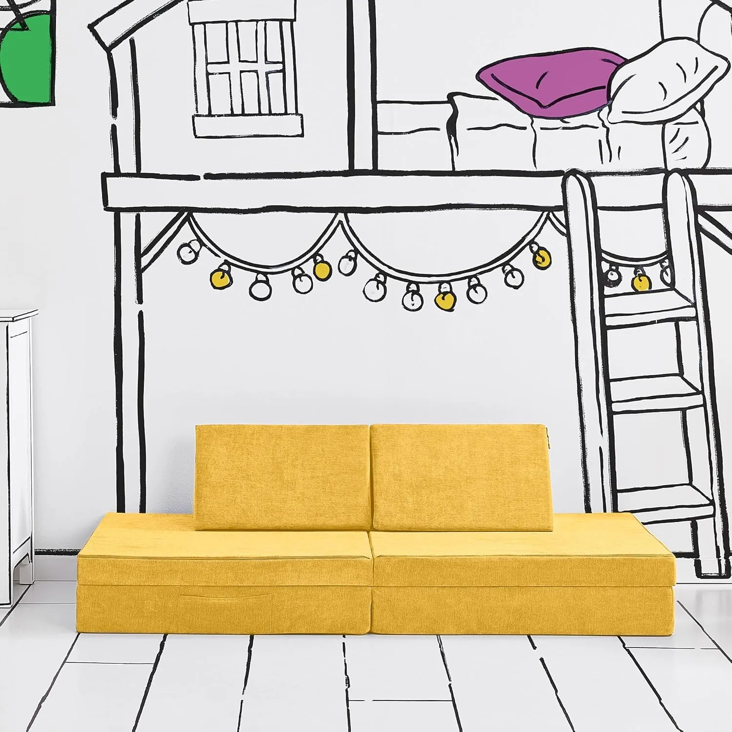 Yourigami Kids and Toddler Play Couch, Convertible Folding Sofa, Durable Foam Modular Design, Sunflower Yellow XL