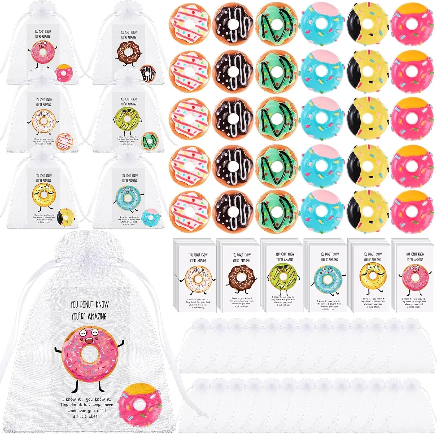 Yousoontic 48 Pcs Coworkers Gifts Bulk Employee Appreciation Gifts You're Amazing Donut Pun Inspirational Note Cards Funny Resin with Organza Bags for Office Employee Coworkers Christmas Party Favor