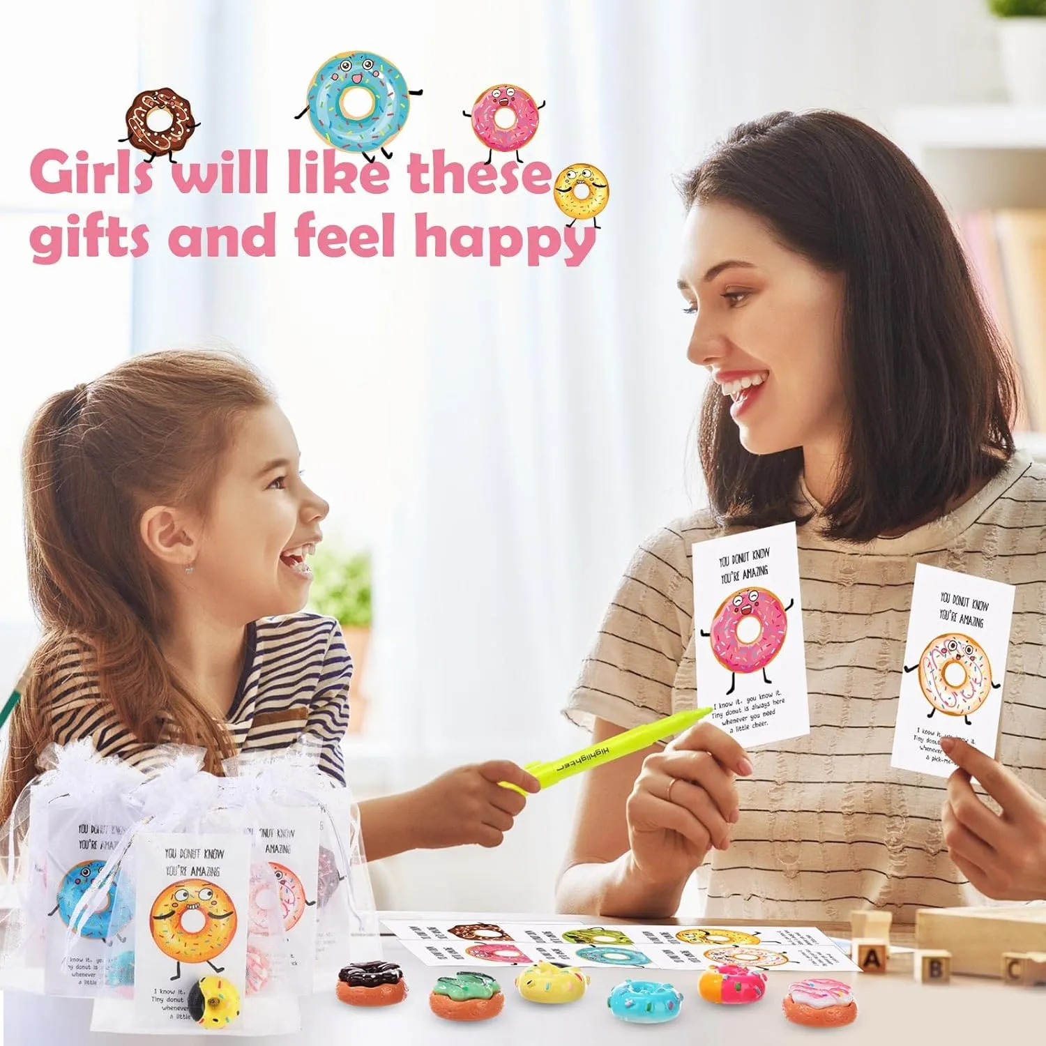 Yousoontic 48 Pcs Coworkers Gifts Bulk Employee Appreciation Gifts You're Amazing Donut Pun Inspirational Note Cards Funny Resin with Organza Bags for Office Employee Coworkers Christmas Party Favor