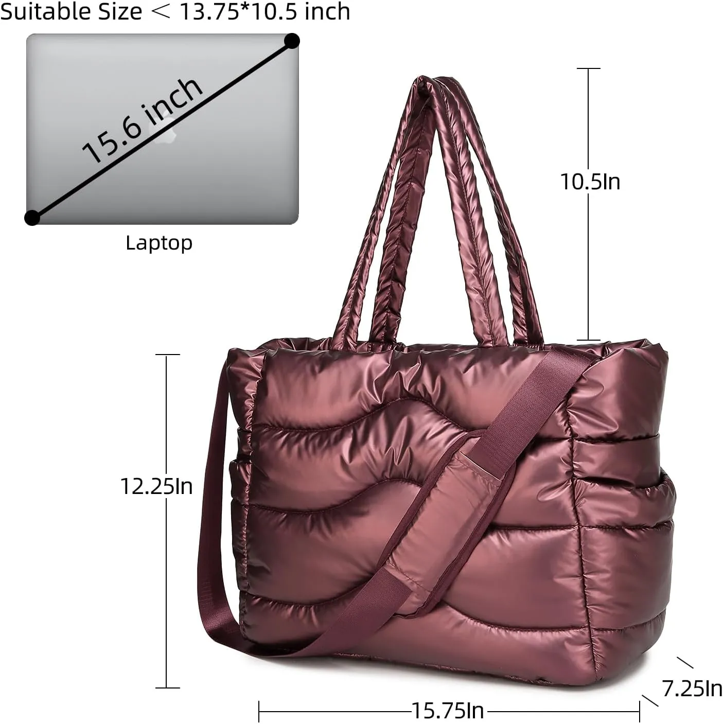 Y.U.M.C. Quilted Puffer Tote Bag for Women- Stylish Multi-Way Carrying Shoulder Bag with Laptop Compartment