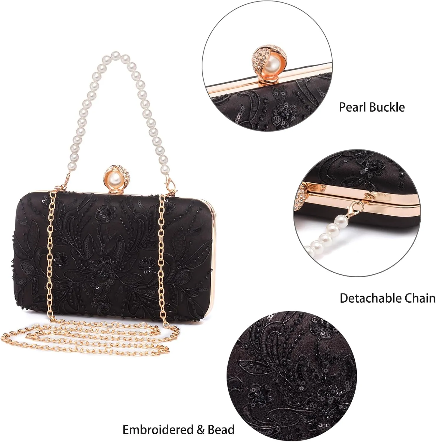 YYW Clutch Purses for Women Evening Bag Sequins Beaded Party Handbag Wedding Purse