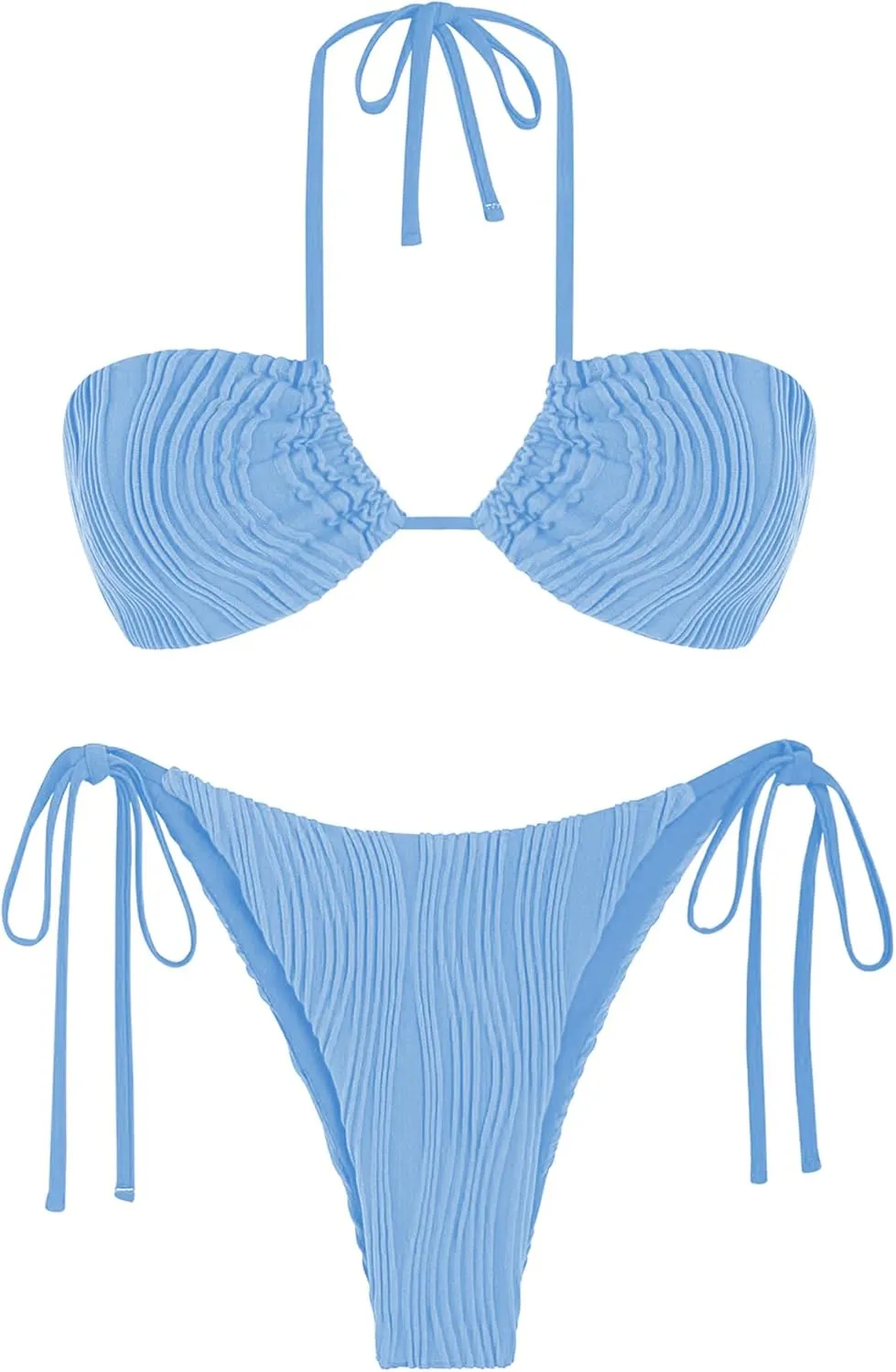 ZAFUL Women's Bandeau Bikini Set O Ring Strapless Swimsuit Tie Side Swimwear Halter Two Piece Bathing Suit