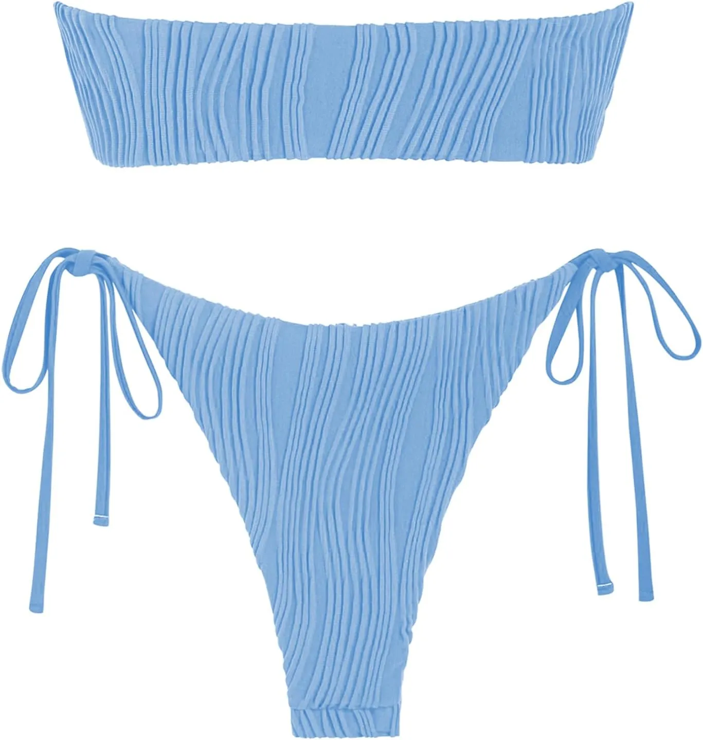 ZAFUL Women's Bandeau Bikini Set O Ring Strapless Swimsuit Tie Side Swimwear Halter Two Piece Bathing Suit