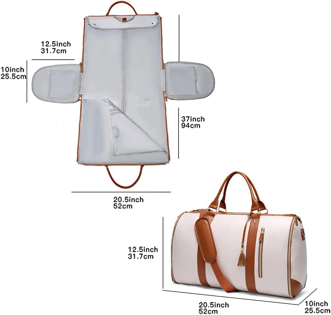 Zentotex Foldable Travel Bag, Zentotex Travel Bag, Lucshy Carry On Convertible High Capacity Travel Bag to Hang Clothes (Beige)