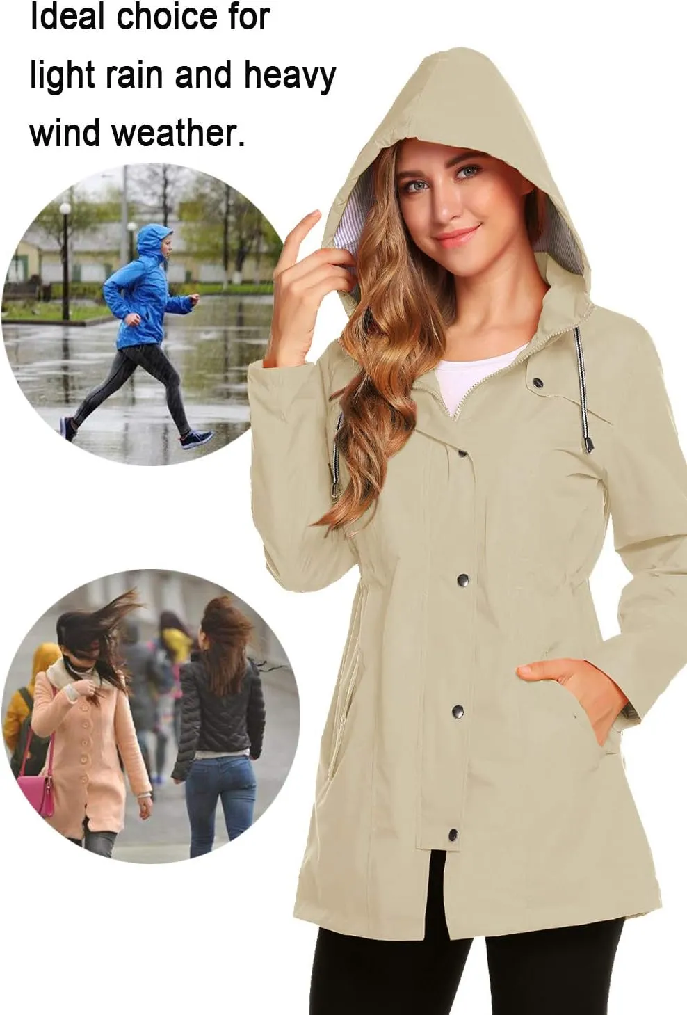 ZHENWEI Womens Lightweight Hooded Waterproof Active Outdoor Rain Jacket S-XXL