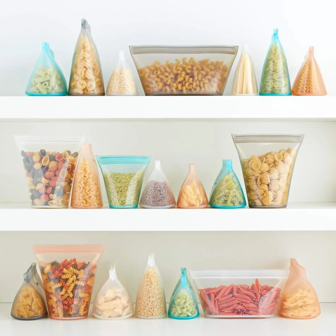 Zip Top Reusable Food Storage Bags | Large Dish [Frost] | Silicone Meal Prep Container | Microwave, Dishwasher and Freezer Safe | Made in the USA
