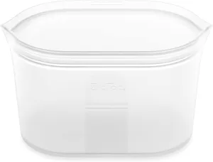 Zip Top Reusable Food Storage Bags | Large Dish [Frost] | Silicone Meal Prep Container | Microwave, Dishwasher and Freezer Safe | Made in the USA