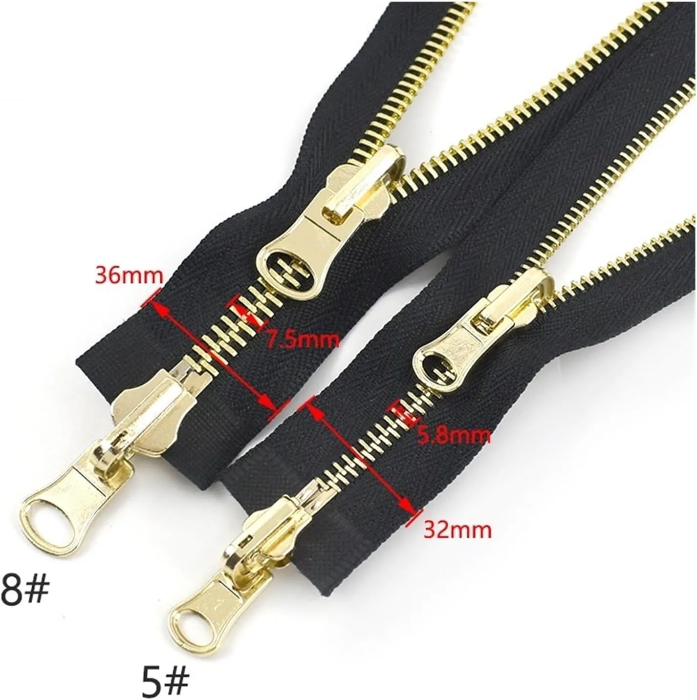 Zipper for Bags, 2Pc 70-100cm Double Sided Zippers Open End Two Way Rotary Slider Zip for Jacket Coat Clothes DIY Sewing Accessories(BlackGold,90CM-5#)