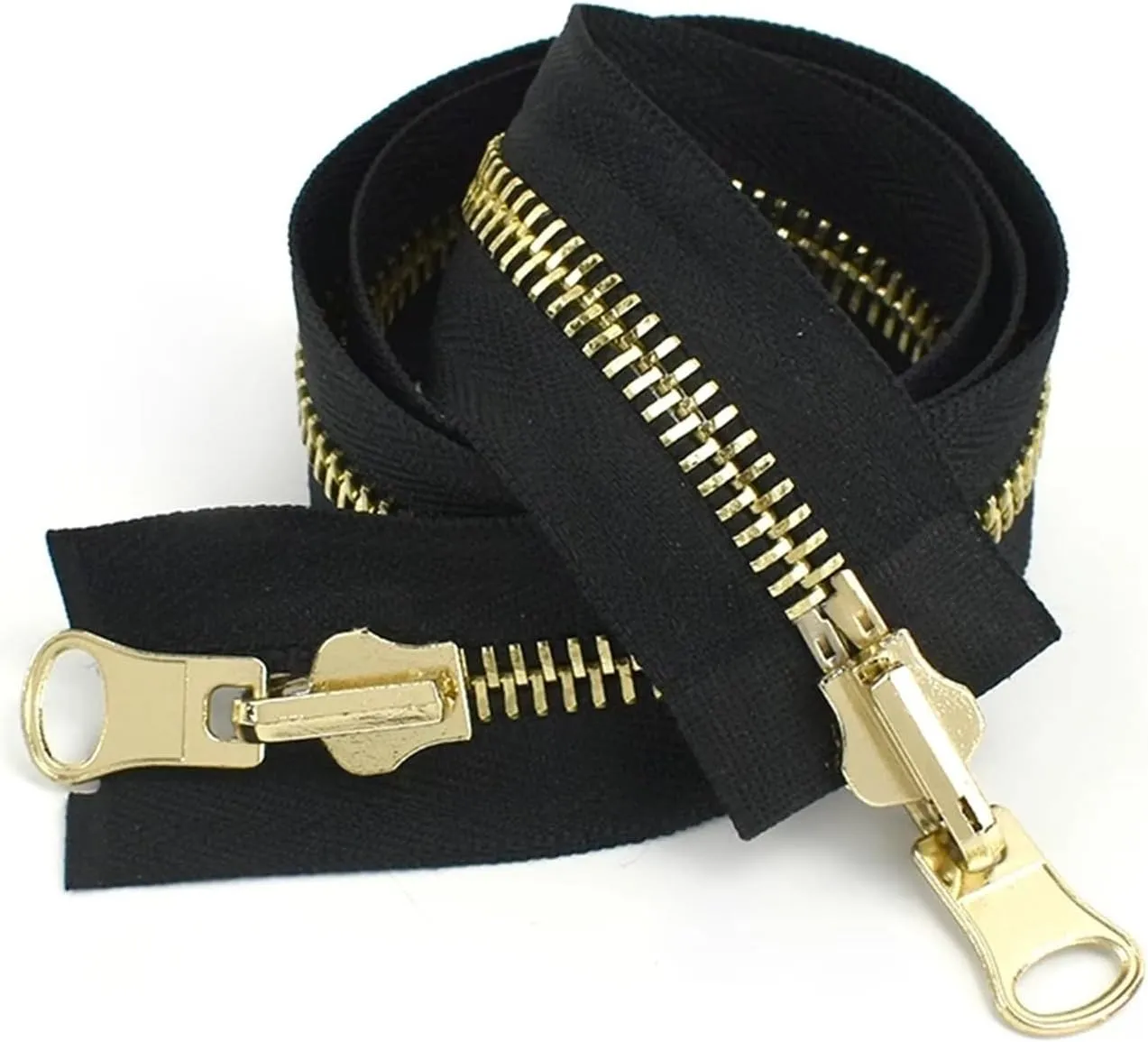 Zipper for Bags, 2Pc 70-100cm Double Sided Zippers Open End Two Way Rotary Slider Zip for Jacket Coat Clothes DIY Sewing Accessories(BlackGold,90CM-5#)