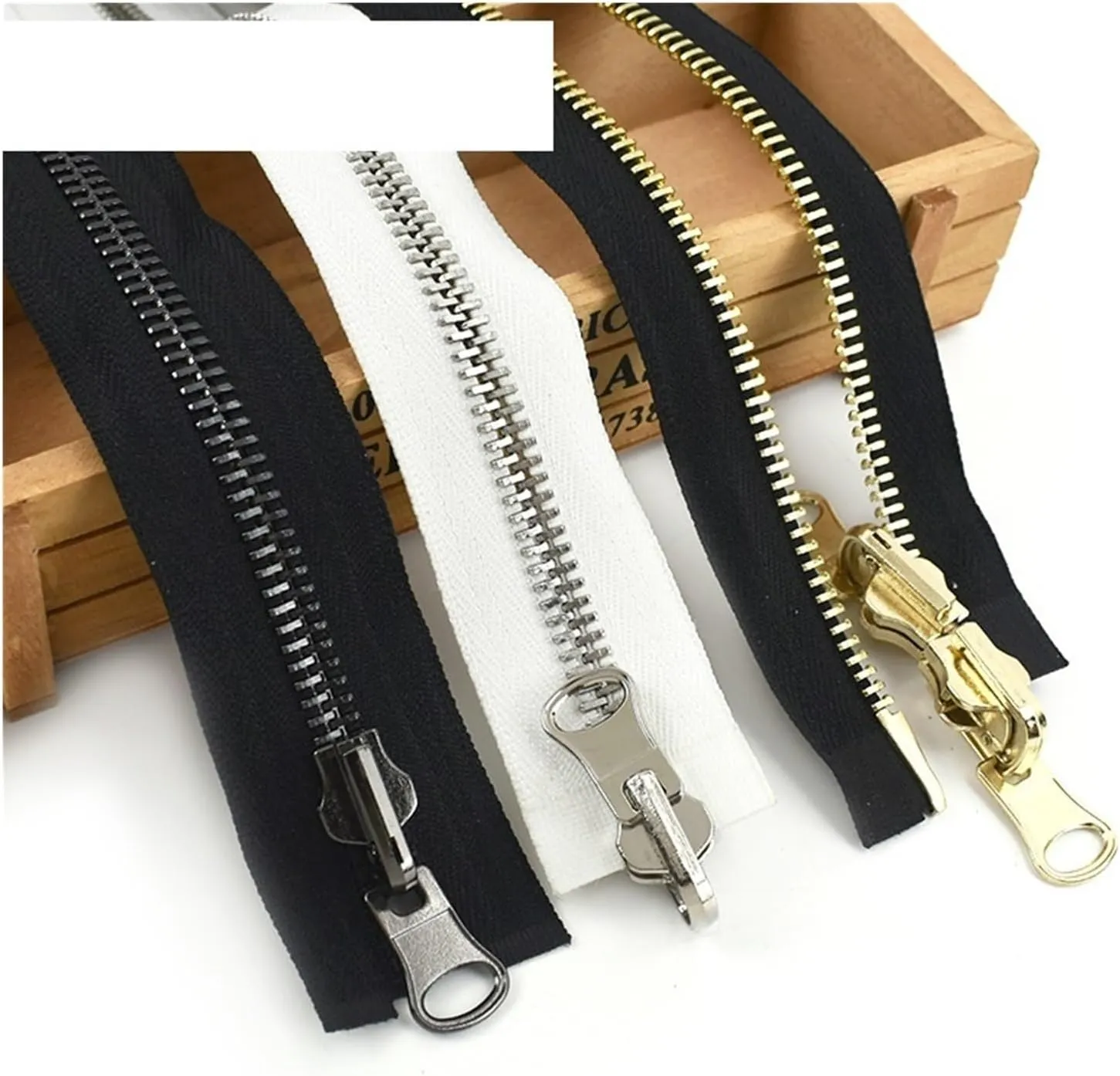 Zipper for Bags, 2Pc 70-100cm Double Sided Zippers Open End Two Way Rotary Slider Zip for Jacket Coat Clothes DIY Sewing Accessories(BlackGold,90CM-5#)