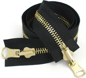 Zipper for Bags, 2Pc 70-100cm Double Sided Zippers Open End Two Way Rotary Slider Zip for Jacket Coat Clothes DIY Sewing Accessories(BlackGold,90CM-5#)