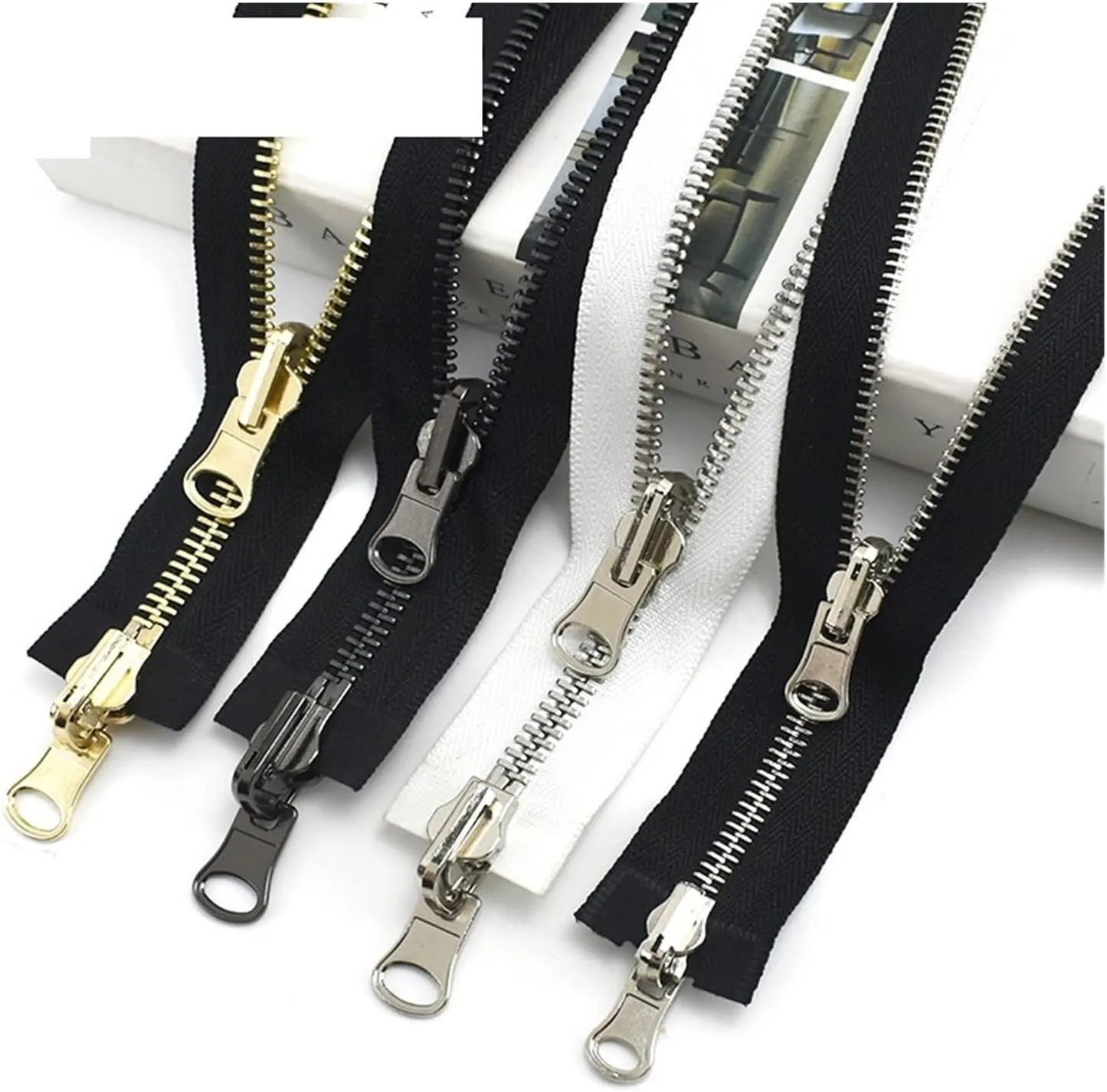 Zipper for Bags, 2Pc 70-100cm Double Sided Zippers Open End Two Way Rotary Slider Zip for Jacket Coat Clothes DIY Sewing Accessories(BlackGold,90CM-5#)