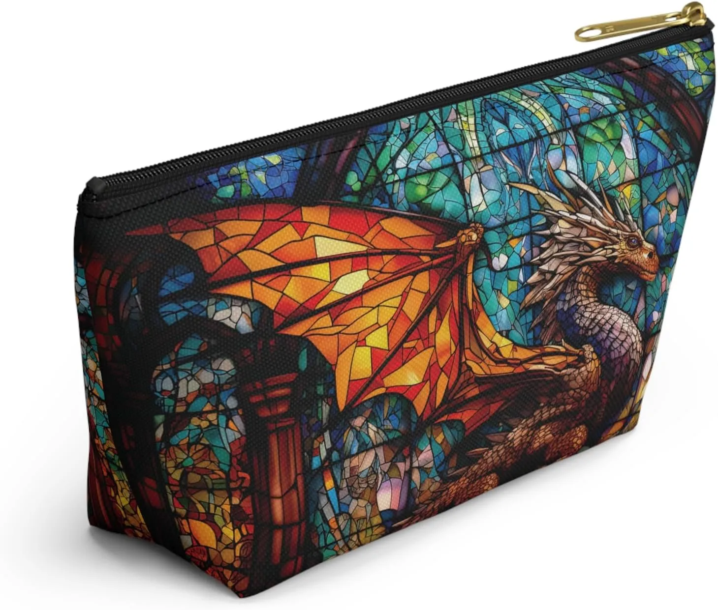 Zippered Dice and Accessory Pouch, Role Player Dice Bag, Dragon Storage Pouch (Stained Glass Dragon)