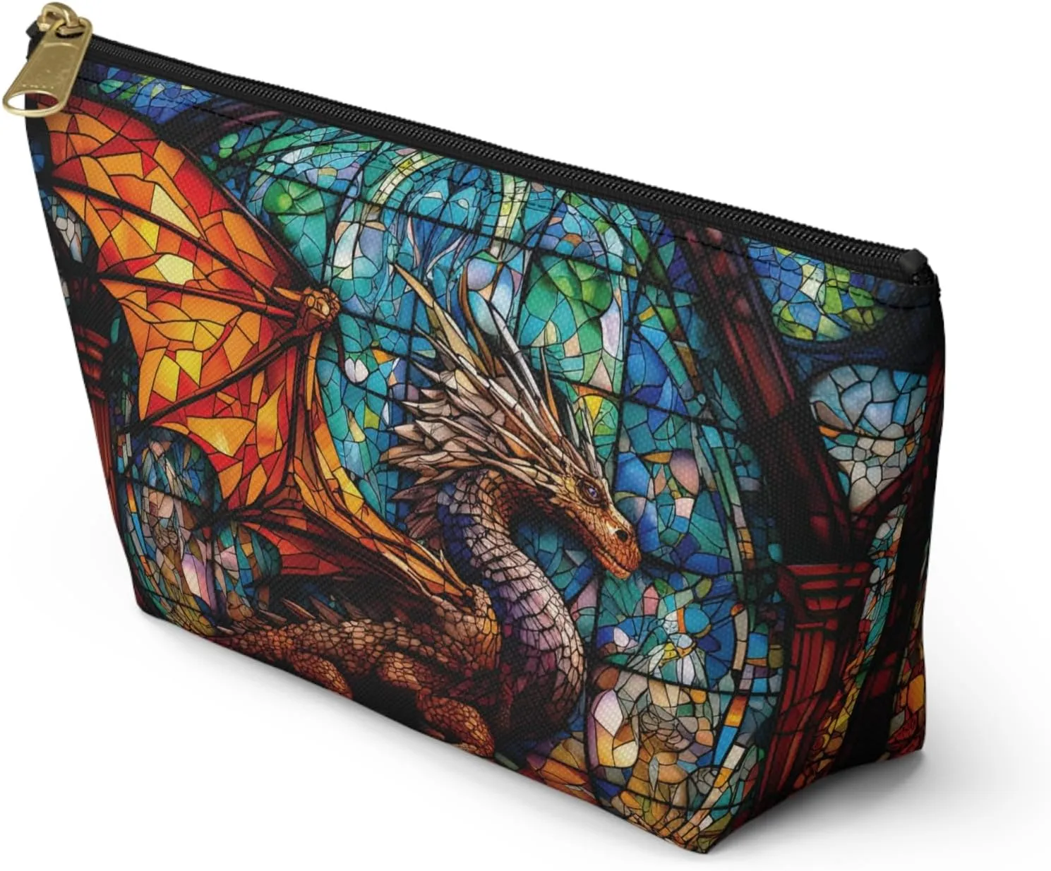 Zippered Dice and Accessory Pouch, Role Player Dice Bag, Dragon Storage Pouch (Stained Glass Dragon)