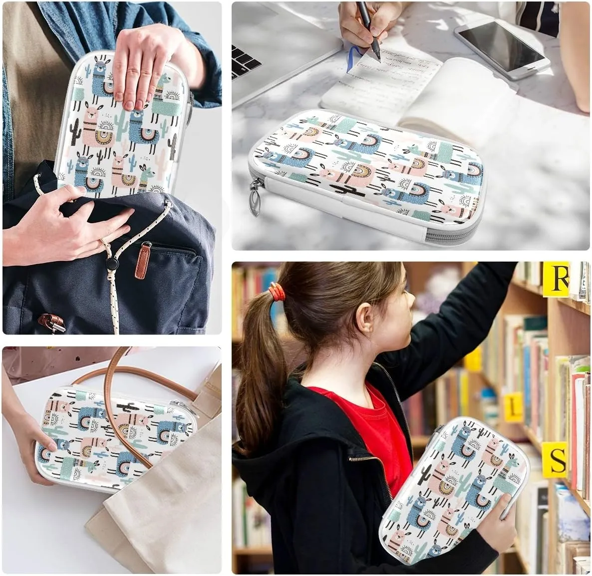 ZZKKO Animal Llama Pencil Bag Case Zipper Pencil Holder Organizer Stationary Pen Bag Cosmetic Makeup Bag Pouch Purse for School Office Supplies