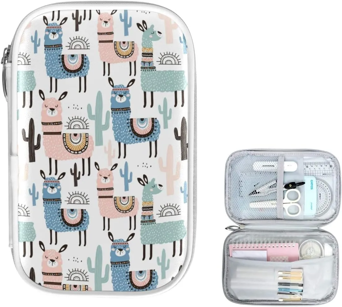 ZZKKO Animal Llama Pencil Bag Case Zipper Pencil Holder Organizer Stationary Pen Bag Cosmetic Makeup Bag Pouch Purse for School Office Supplies