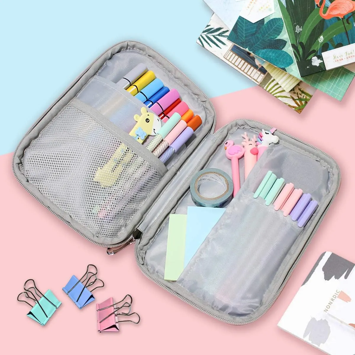 ZZKKO Animal Llama Pencil Bag Case Zipper Pencil Holder Organizer Stationary Pen Bag Cosmetic Makeup Bag Pouch Purse for School Office Supplies